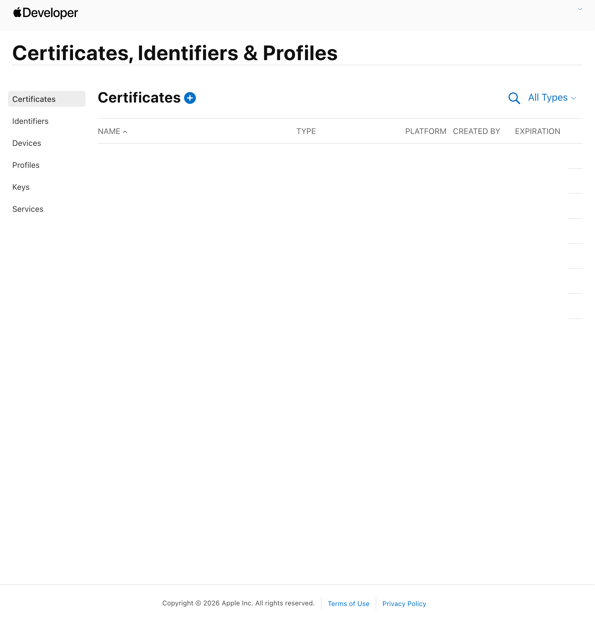 Apple Developer Account certificates